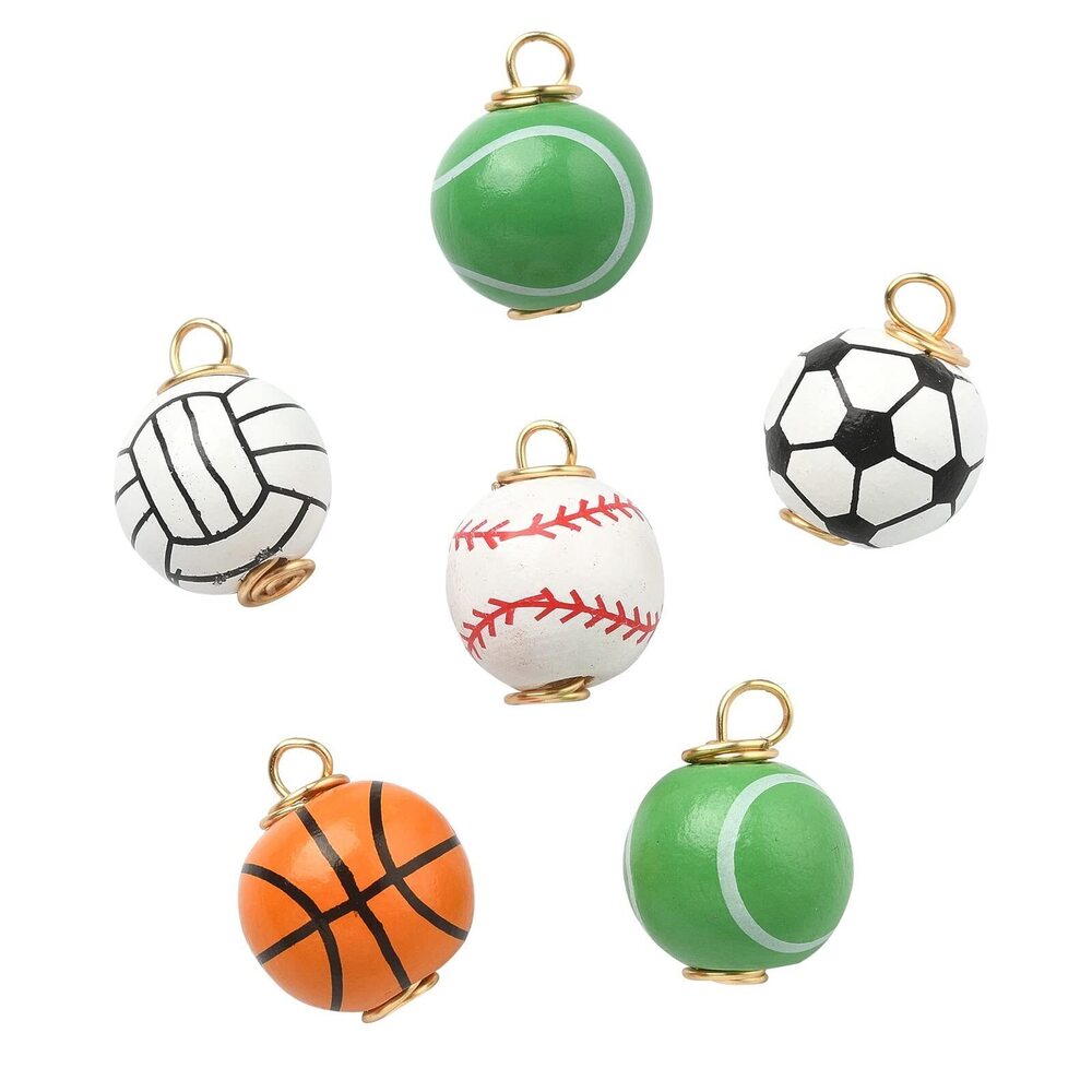 9498 50 Pcs Random Wood Beads Wire Wrapped Round Football Volleyball Tennis